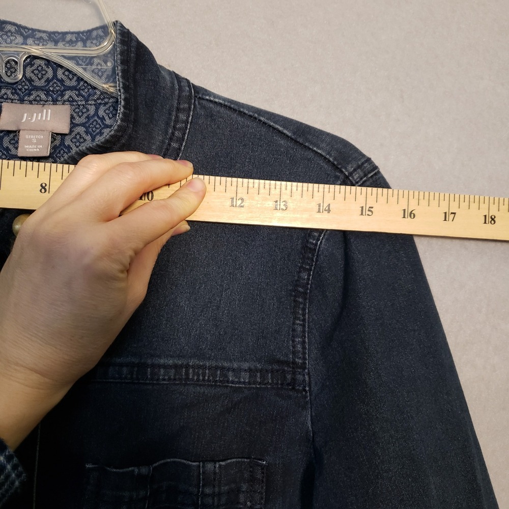 J. Jill Womens S Utility Barn Jacket Dark Indigo Blue Denim Stretch Chore Coat - Picture 10 of 11